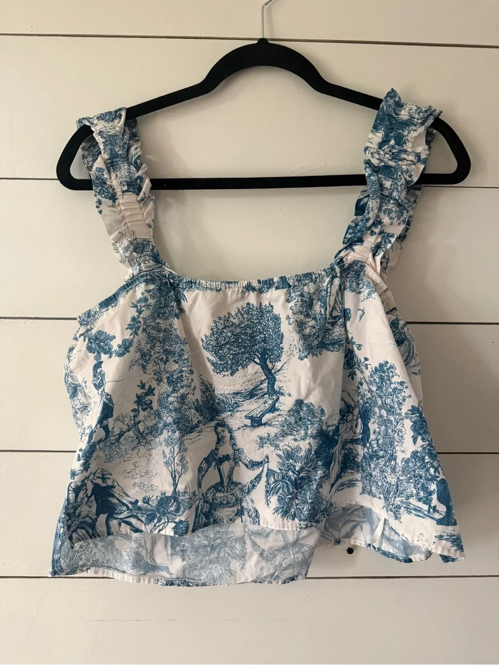 Gianni Bini Blue and White Toile Square Neck Crop Camisole
